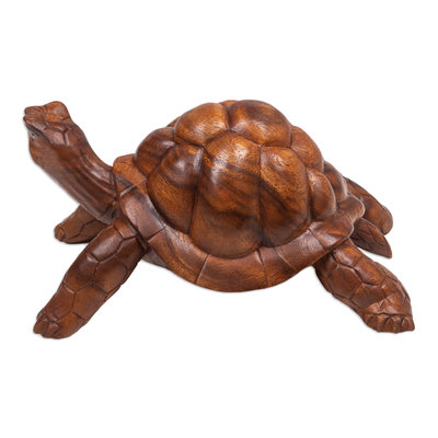 Holzskulptur - Handgefertigte Schildkrötenskulptur aus Holz