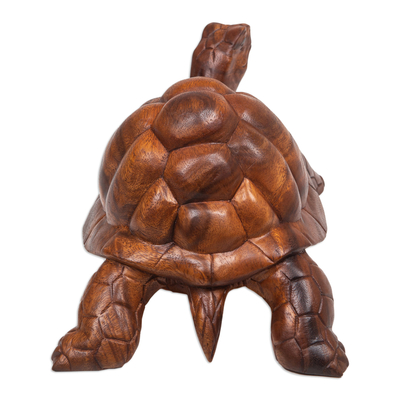 Wood sculpture, 'Mythic Tortoise' - Hand Crafted Wood Turtle Sculpture