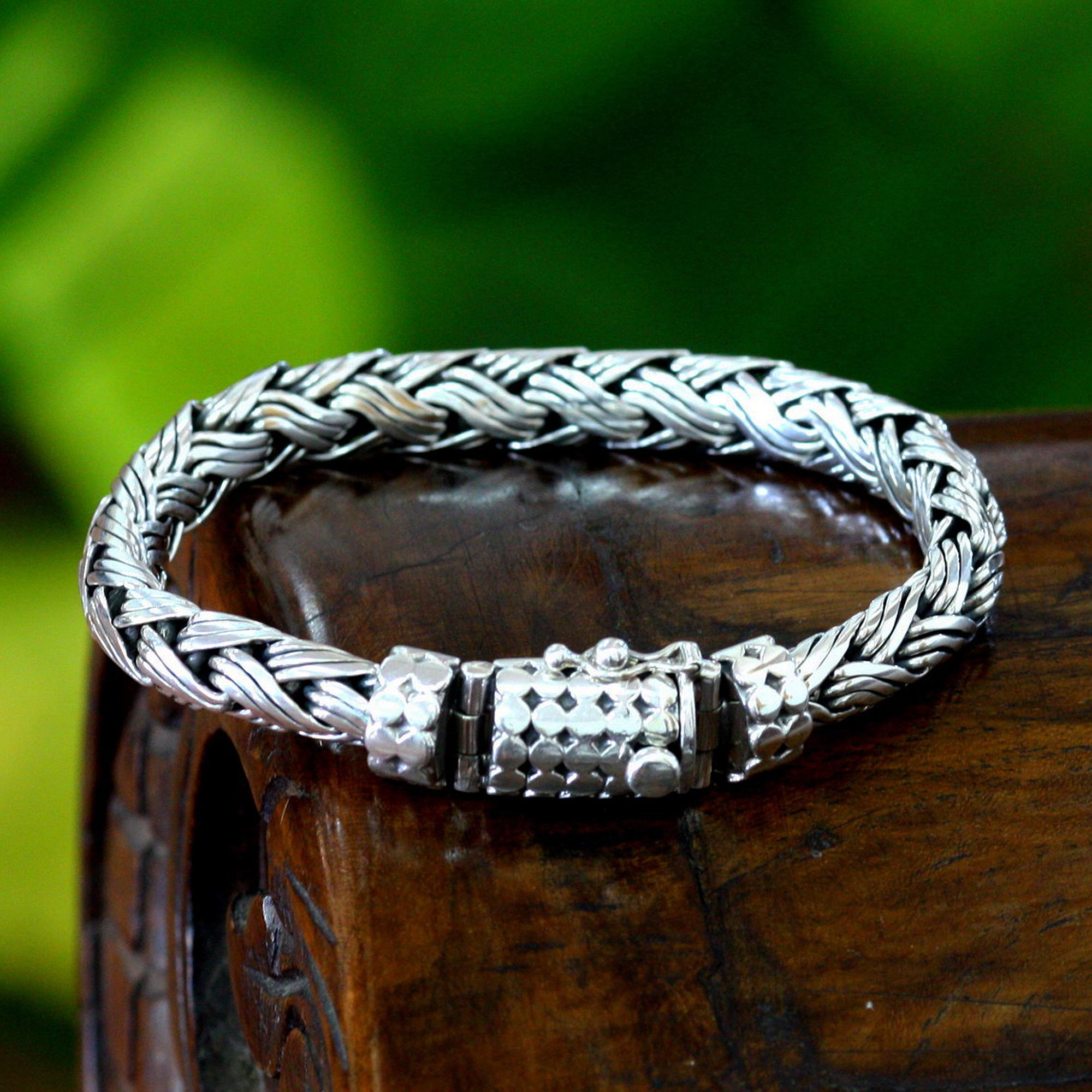 Men's Sterling Silver Chain Bracelet, 'Wisdom'