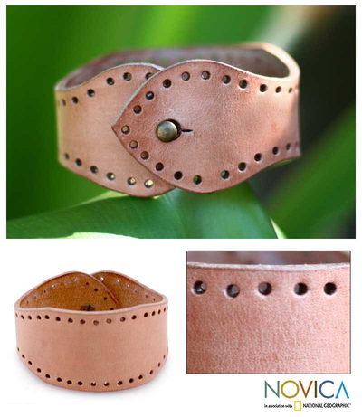 Leather bracelet, 'Java Sand' - Tan Leather Wristband Bracelet