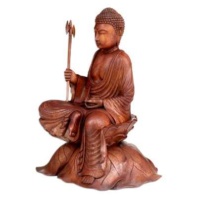 Wood sculpture, 'Buddha's Journey' - Unique Wood Sculpture from Indonesia