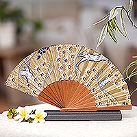 Silk batik fan, 'Tropics' - Handmade Silk Batik Fan