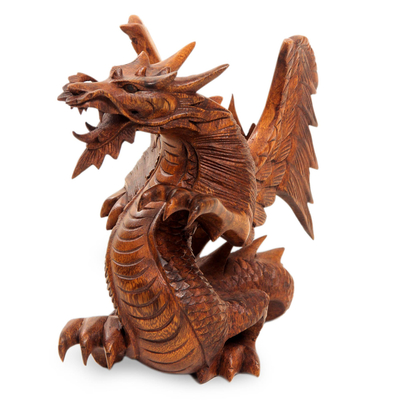 G6 COLLECTION 11 Wooden Handmade Wall Hanging Dragon Statue Sculpture Handcrafted Gift Art Decorative Home Decor Figurine Accent Decoration Artwork Hand Carved Wall Dragon 