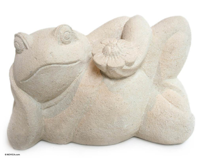 Sandstone statuette, 'Sunflower Frog' - Hand Made Sandstone Statuette