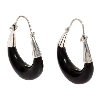 Sterling silver hoop earrings, 'Half Moon' - Sterling silver hoop earrings
