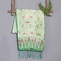 Silk batik scarf, 'Royal Java Green'
