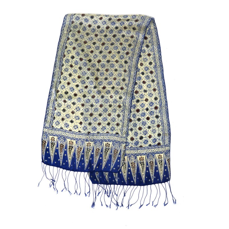Batik Silk Scarf from Indonesia Blue Jasmine NOVICA
