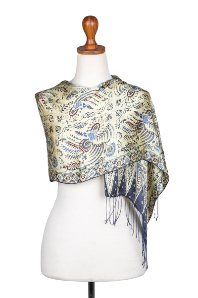 Silk batik scarf, 'Royal Peacock' - Silk batik scarf