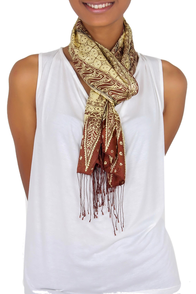 Silk batik scarf, 'Harmony' - Handmade Silk Batik Scarf