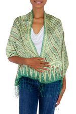Silk batik scarf, 'Jade Princess' - Batik Silk Patterned Scarf