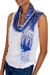 Silk batik scarf, 'Awakening' - Blue Silk Batik Scarf thumbail
