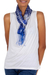 Silk batik scarf, 'Awakening' - Blue Silk Batik Scarf (image 2b) thumbail