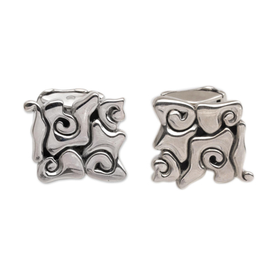Sterling silver cufflinks, 'Bali Clouds' - Sterling silver cufflinks