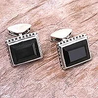 Onyx cufflinks, 'Solemn Elegance' - Onyx cufflinks