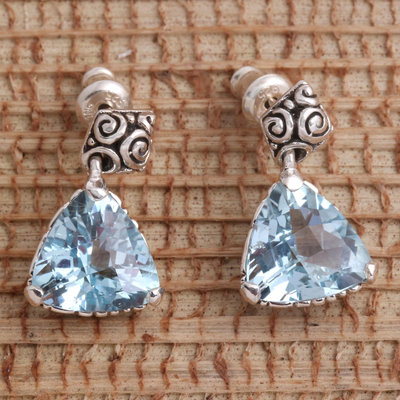 Blue topaz earrings, 'Mystic Trinity' - Blue Topaz Sterling Silver Dangle Earrings
