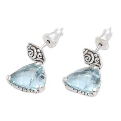 Blue topaz earrings, 'Mystic Trinity' - Blue Topaz Sterling Silver Dangle Earrings