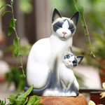 Wood sculpture, 'Mom Cat' - Wood sculpture