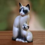Wood sculpture, 'Mom Cat' - Wood sculpture