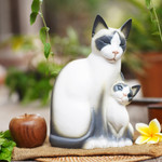 Wood sculpture, 'Mom Cat' - Wood sculpture