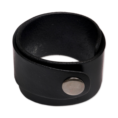 Leather wristband bracelet, 'Night Explorer' - Leather Wristband Bracelet