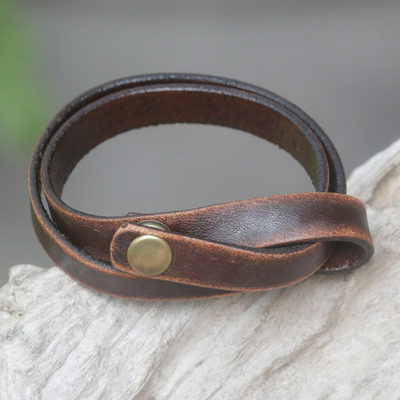 Distressed leather wrap bracelet, 'Daring in Brown' - Modern Leather Wrap Bracelet