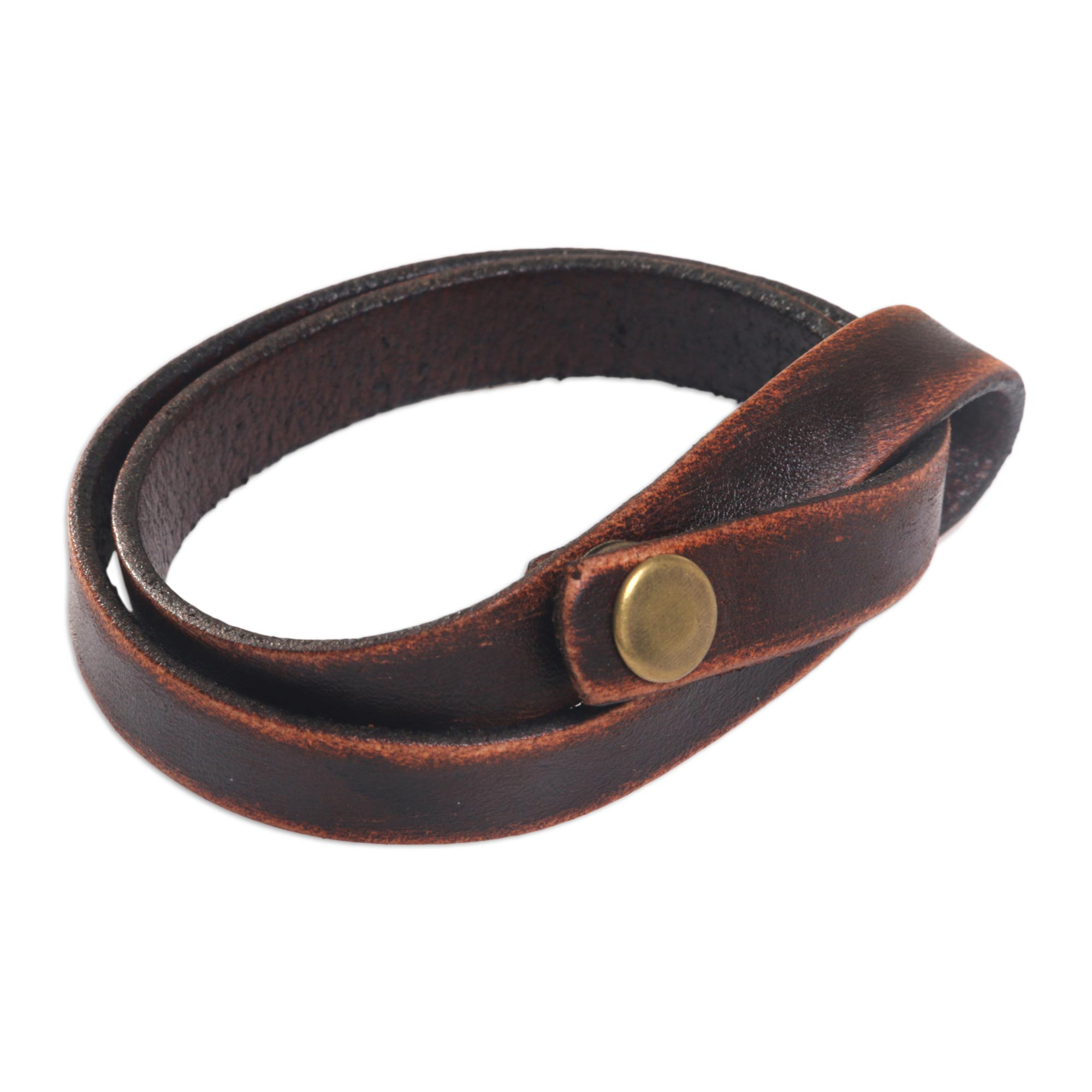 Modern Leather Wrap Bracelet - Daring in Brown | NOVICA
