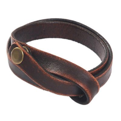 Distressed leather wrap bracelet, 'Daring in Brown' - Modern Leather Wrap Bracelet