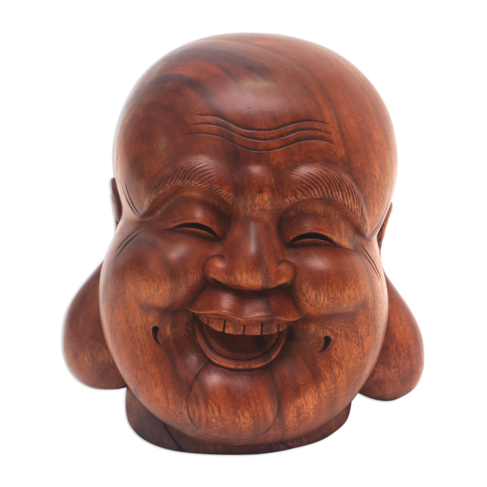 Hand-Carved Suar Wood Buddha Sculpture from Bali - Buddha's Laughter ...