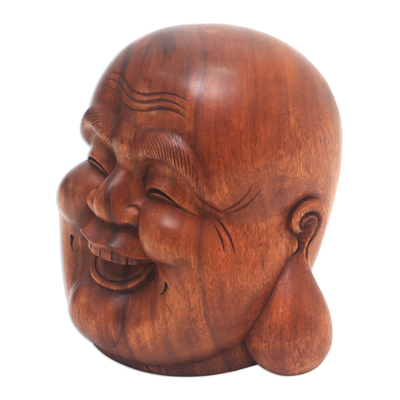 Hand-Carved Suar Wood Buddha Sculpture from Bali - Buddha's Laughter ...