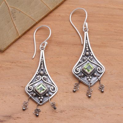 Peridot dangle earrings, 'Lantern' - Peridot dangle earrings