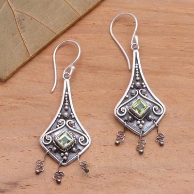 Peridot dangle earrings, 'Lantern' - Peridot dangle earrings