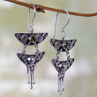 Peridot chandelier earrings, 'Summer Moonlight' - Indonesian Peridot Sterling Silver Chandelier Earrings