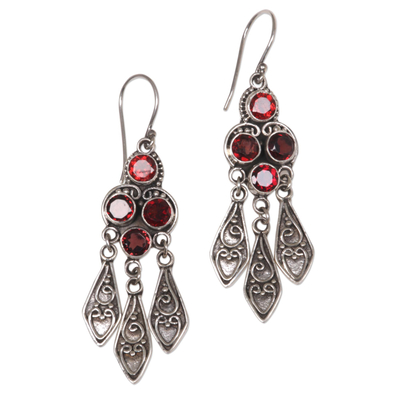 Garnet chandelier earrings, 'Forest Princess' - Sterling Silver Garnet Chandelier Earrings