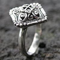Beaded bracelets - Garnet and Sterling Silver Cocktail Ring from Indonesia