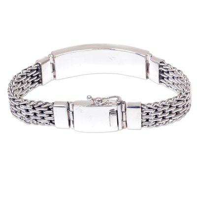 Men's sterling silver pendant bracelet, 'Balinese Knight' - Men's Sterling Silver Link Bracelet