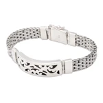 Men's sterling silver pendant bracelet, 'Balinese Hero' - Handmade Men's Sterling Silver Link Bracelet