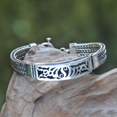 Men's sterling silver pendant bracelet,  'New Classic' - Men's Silver Link Bracelet