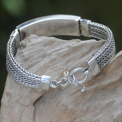 Men's sterling silver pendant bracelet,  'New Classic' - Men's Silver Link Bracelet