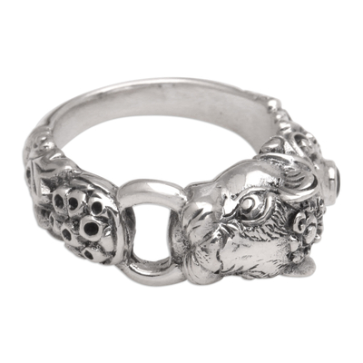 Garnet men's ring, 'Silver Tiger' - Men's Artisan Crafted Sterling Silver Ring