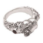 Garnet men's ring, 'Silver Tiger' - Men's Artisan Crafted Sterling Silver Ring