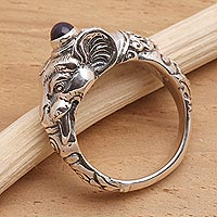 Men's amethyst ring, 'Balinese Elephant'