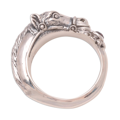 Men's garnet ring, 'Spirited Horse' - Men's Garnet And Sterling Silver Ring