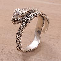 Sterling silver wrap ring, 'Silver King Cobra' - Silver Snake Ring