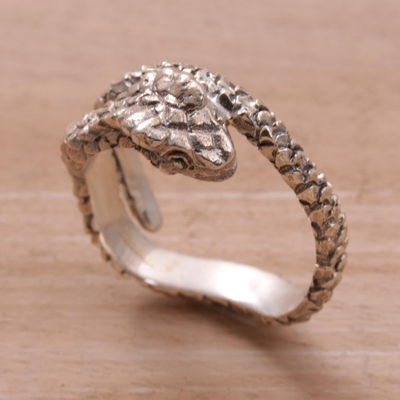 Sterling silver wrap ring, 'Silver King Cobra' - Unique Sterling Silver Snake Ring
