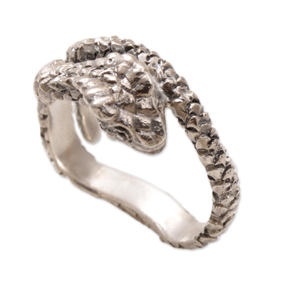 Sterling silver wrap ring, 'Silver King Cobra' - Unique Sterling Silver Snake Ring