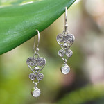 Rainbow moonstone dangle earrings, 'Sweethearts' - Heart Shaped Rainbow Moonstone Sterling Silver Earrings