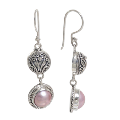 Pearl dangle earrings, 'Rose Glow' - Pearl Sterling Silver Dangle Earrings