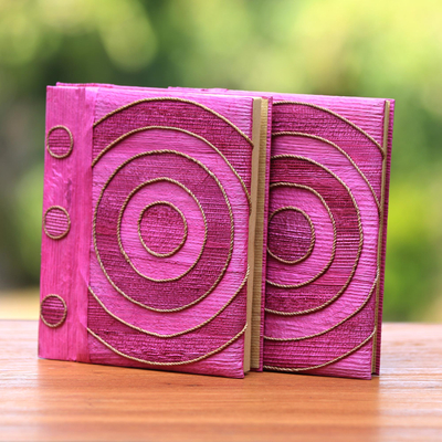 Cuadernos de fibra natural, 'Hypnotic Rose' (par) - Cuadernos de fibra natural rosa hechos a mano (par)