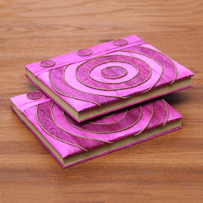 Natural fiber notebooks, 'Hypnotic Rose' (pair) - Pink Handmade Natural Fiber Notebooks (Pair)