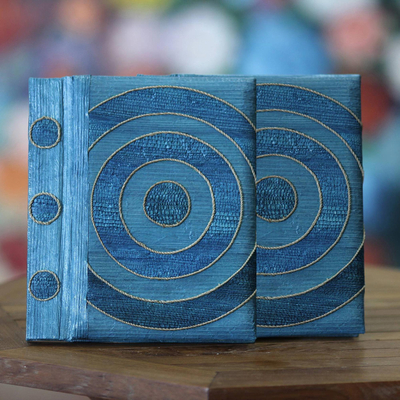 Natural fiber notebooks, 'Hypnotic Blue' (pair) - Handmade Natural Fiber Journals (Pair)